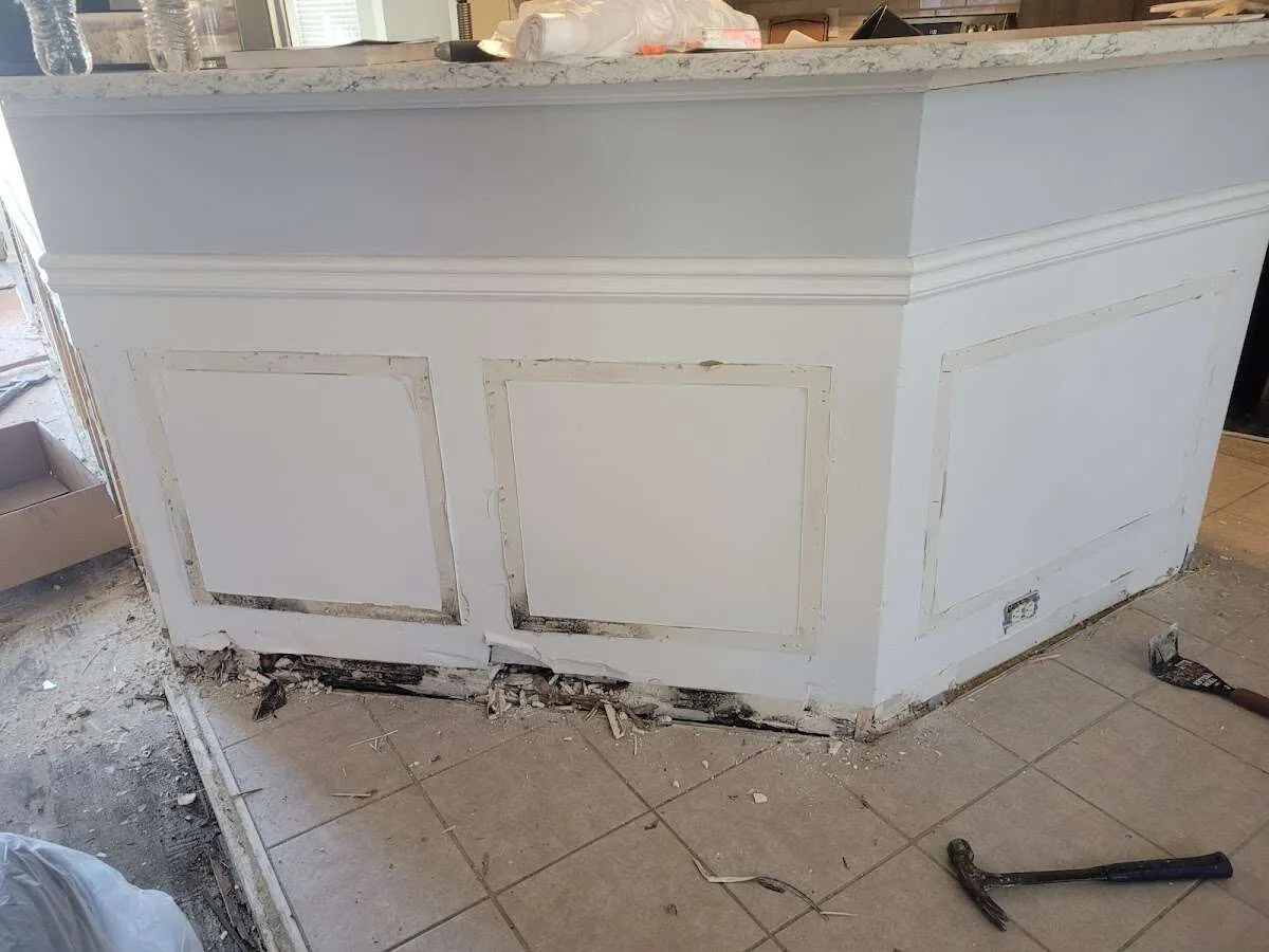 Water damage and mold on kitchen during Sewage Cleanup & Sanitation in Manasquan